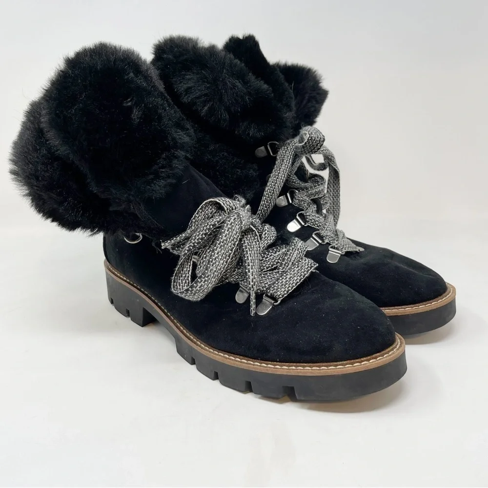 WHITE MOUNTAIN Women’s Black GLAMOROUS ANKLE BOOTIE Lug Sole Shearling Fur Sz 11